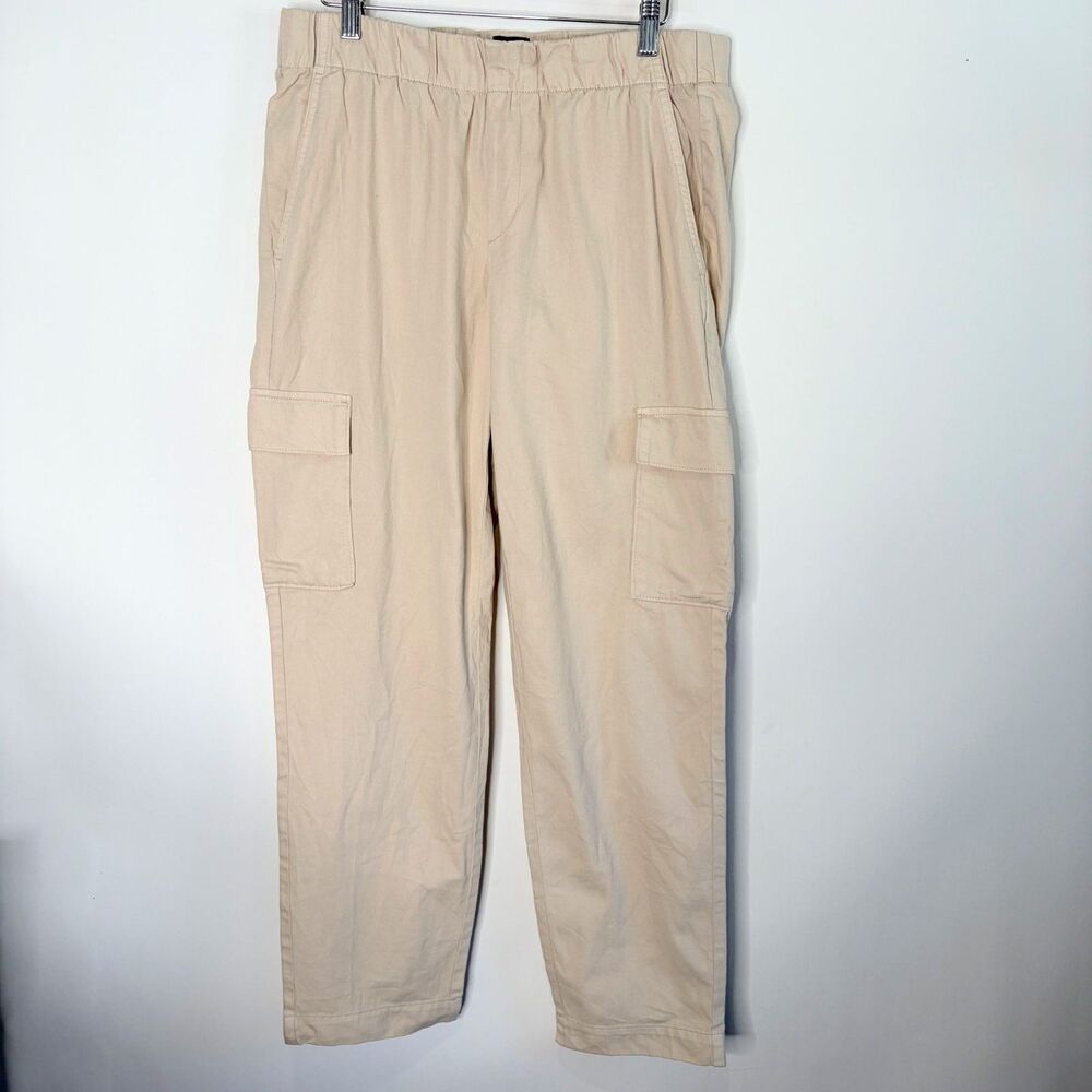 Gap Twill Cargo Joggers Tan Khaki Pull On Relaxed Flap Pockets Women Size M